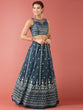Load image into Gallery viewer, Navy Blue Net Sequinse Work Semi-Stitched Lehenga &amp; Unstitched Blouse, Dupatta Clothsvilla