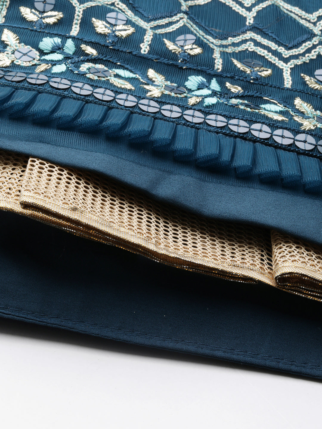 Navy Blue Net Sequinse Work Semi-Stitched Lehenga & Unstitched Blouse, Dupatta Clothsvilla