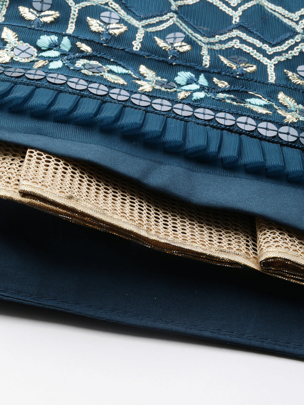 Navy Blue Net Sequinse Work Semi-Stitched Lehenga & Unstitched Blouse, Dupatta Clothsvilla