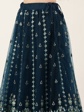 Load image into Gallery viewer, Navy Blue Net Sequinse Work Semi-Stitched Lehenga &amp; Unstitched Blouse, Dupatta Clothsvilla