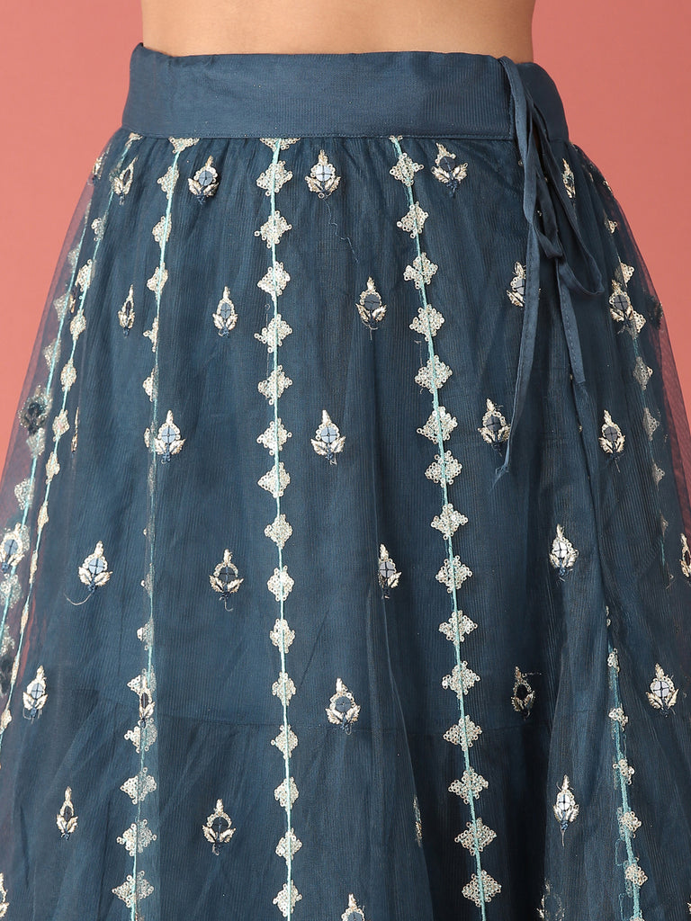 Navy Blue Net Sequinse Work Semi-Stitched Lehenga & Unstitched Blouse, Dupatta Clothsvilla