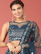 Load image into Gallery viewer, Navy Blue Net Sequinse Work Semi-Stitched Lehenga &amp; Unstitched Blouse, Dupatta Clothsvilla