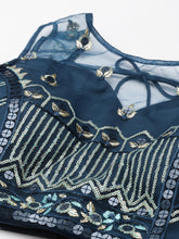 Load image into Gallery viewer, Navy Blue Net Sequinse Work Semi-Stitched Lehenga &amp; Unstitched Blouse, Dupatta Clothsvilla