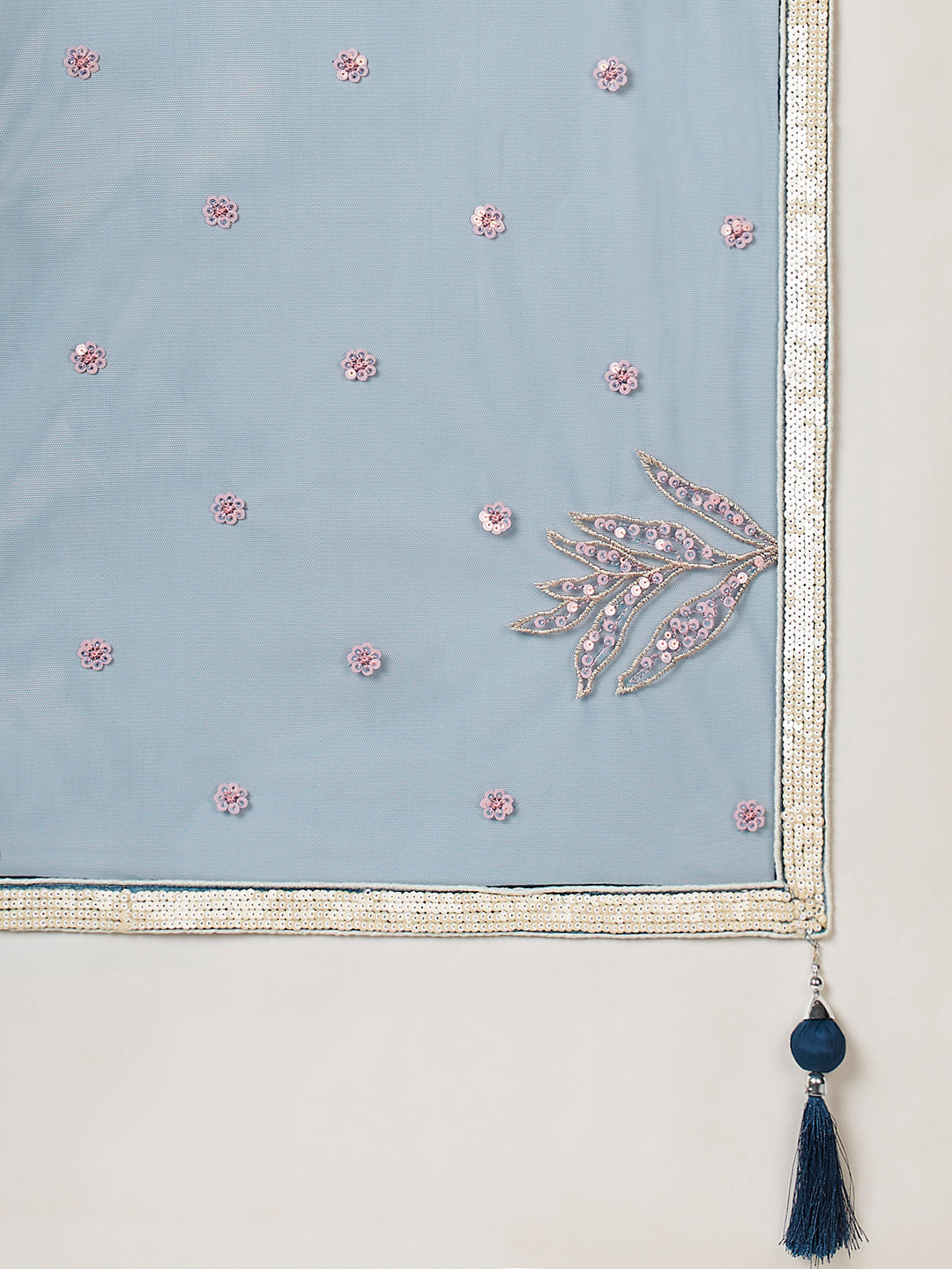Navy blue Net Sequinse Work Semi-Stitched Lehenga & Unstitched Blouse with Dupatta ClothsVilla