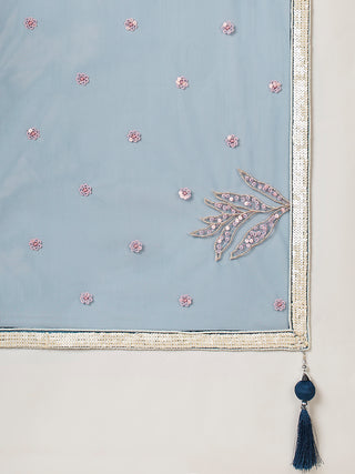 Navy blue Net Sequinse Work Semi-Stitched Lehenga & Unstitched Blouse with Dupatta ClothsVilla