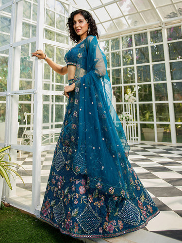 Navy Blue net with Coding & Zarkan embroidery Semi-Stitched Lehenga choli & Dupatta ClothsVilla