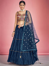 Load image into Gallery viewer, Navy Blue Pakistani Georgette Lehenga Choli For Indian Festivals &amp; Weddings - Sequence Embroidery Work, Thread Embroidery Work, Mirror Work Clothsvilla