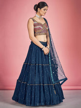 Load image into Gallery viewer, Navy Blue Pakistani Georgette Lehenga Choli For Indian Festivals &amp; Weddings - Sequence Embroidery Work, Thread Embroidery Work, Mirror Work Clothsvilla