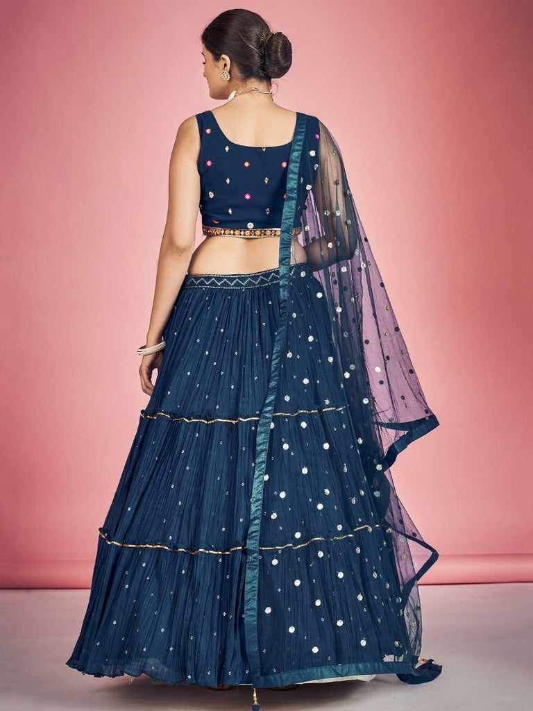 Navy Blue Pakistani Georgette Lehenga Choli For Indian Festivals & Weddings - Sequence Embroidery Work, Thread Embroidery Work, Mirror Work Clothsvilla