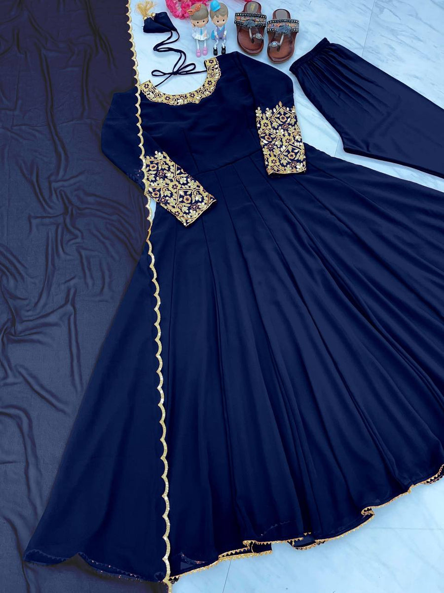 dark blue anarkali dress Customizable Barbie Cake (Brown Hair) main image 0