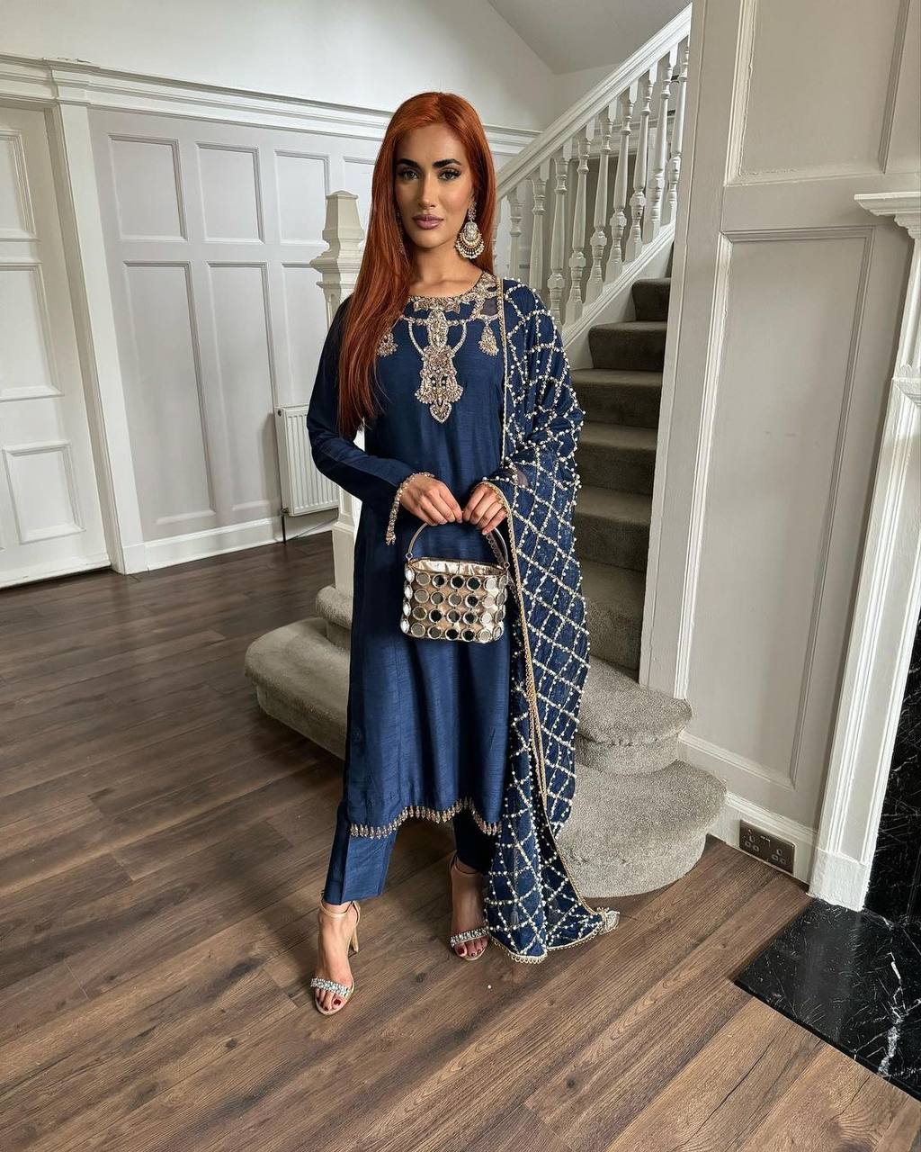 Navy Blue Premium Designer Readymade Top, Bottom & Dupatta Set – Elegant Party Wear Collection Clothsvilla