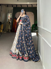 Load image into Gallery viewer, Navy Blue Pure Cotton Lehenga Choli Set with Laheriya Print ClothsVilla