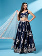 Load image into Gallery viewer, Navy Blue Pure Georgette Thread &amp; Sequinse Work Semi-Stitched Lehenga &amp; Unstitched Blouse, Dupatta Clothsvilla