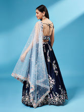 Load image into Gallery viewer, Navy Blue Pure Georgette Thread &amp; Sequinse Work Semi-Stitched Lehenga &amp; Unstitched Blouse, Dupatta Clothsvilla