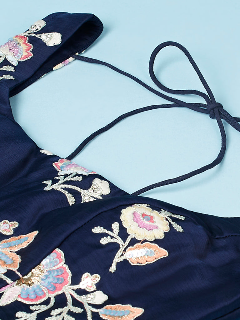 Navy Blue Pure Georgette Thread & Sequinse Work Semi-Stitched Lehenga & Unstitched Blouse, Dupatta Clothsvilla
