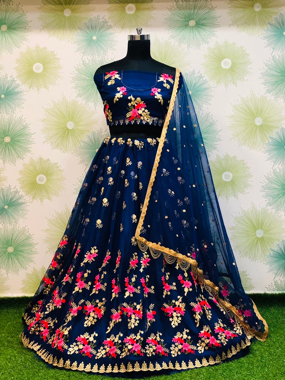 Navy Blue Royal Heavy Net Embroidered Lehenga Set – Zari & Thread Work ClothsVilla Main image