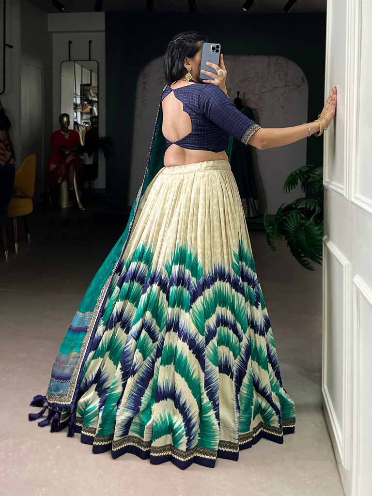 Navy Blue Royal Tie‑Dye Dream Lehenga Set – Handcrafted Tasar Silk with Lace & Tassel Dupatta Clothsvilla