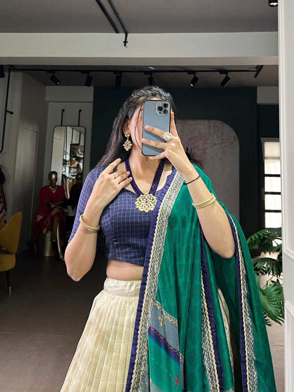 Navy Blue Royal Tie‑Dye Dream Lehenga Set – Handcrafted Tasar Silk with Lace & Tassel Dupatta Clothsvilla