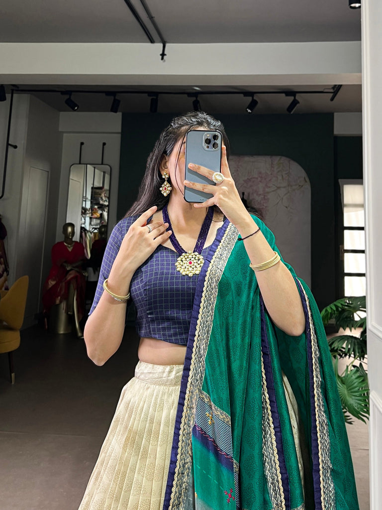 Navy Blue Royal Tie‑Dye Dream Lehenga Set – Handcrafted Tasar Silk with Lace & Tassel Dupatta Clothsvilla