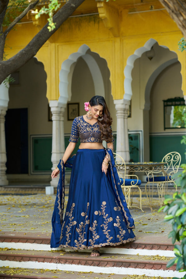 Navy Blue Silk Lehenga Choli ClothsVilla