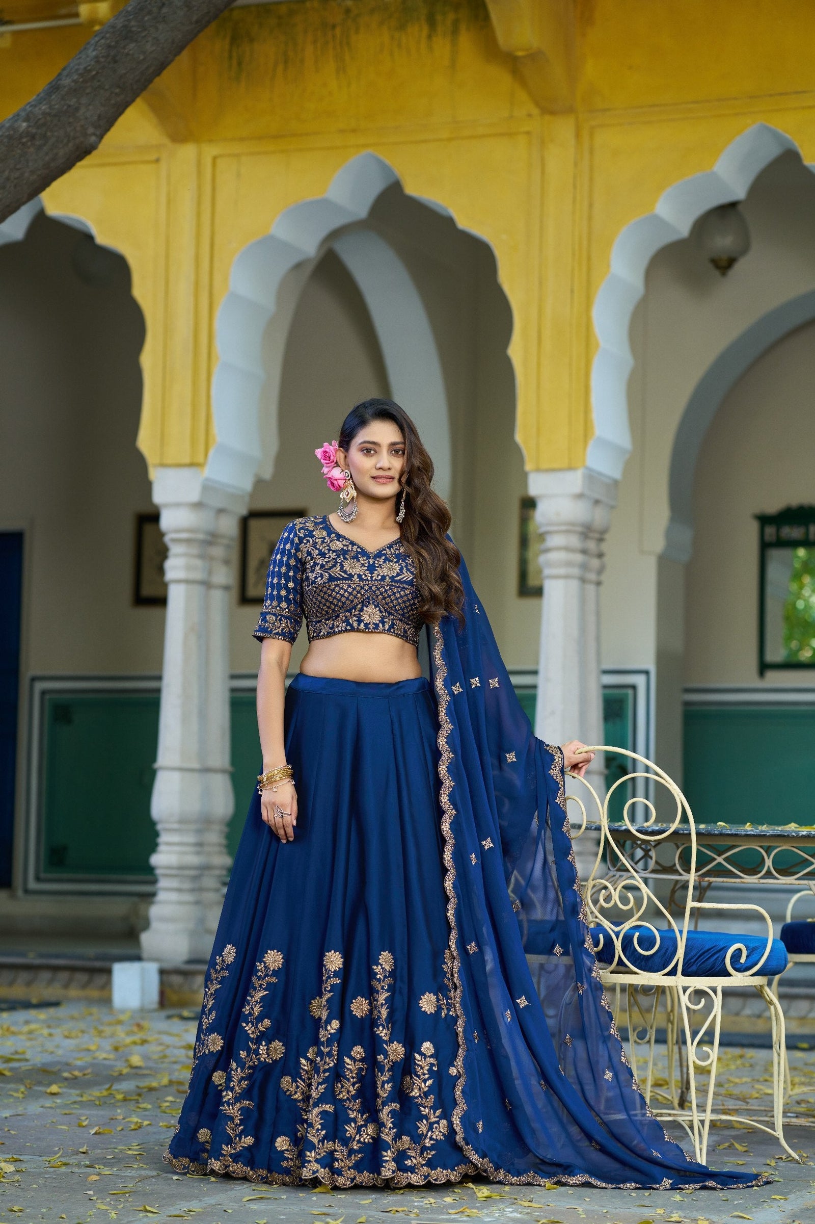 Navy Blue Silk Lehenga Choli ClothsVilla