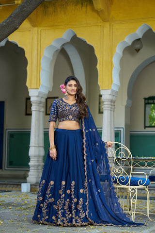 Navy Blue Silk Lehenga Choli ClothsVilla
