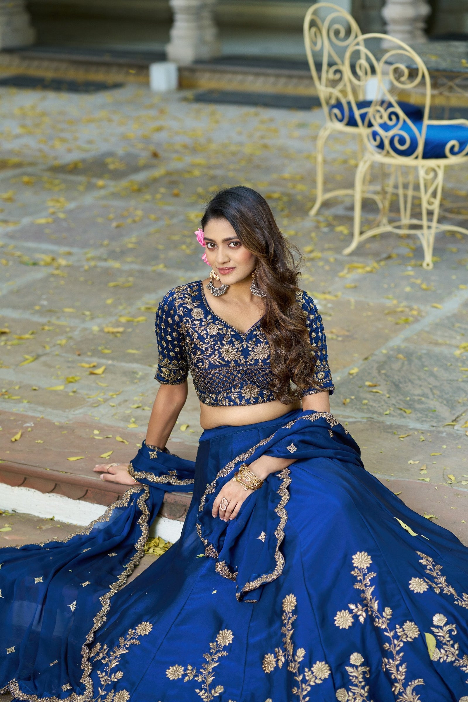 Navy Blue Silk Lehenga Choli ClothsVilla