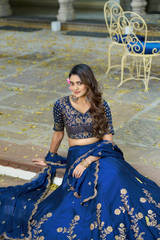 Navy Blue Silk Lehenga Choli ClothsVilla