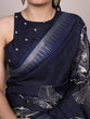 Load image into Gallery viewer, Navy Blue Silk Floral Printed Saree ClothsVilla