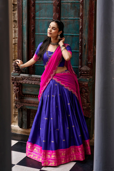 Navy Blue South Style Cotton Lehenga Set ClothsVilla Main image