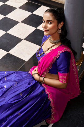 Navy Blue South Style Cotton Lehenga Set ClothsVilla