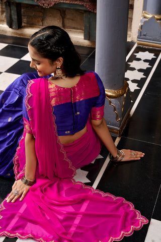 Navy Blue South Style Cotton Lehenga Set ClothsVilla