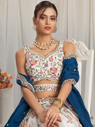 Navy Blue White Georgette Moti, Sequins embroidery Semi-Stitched Bridel Lehenga choli & Dupatta Clothsvilla