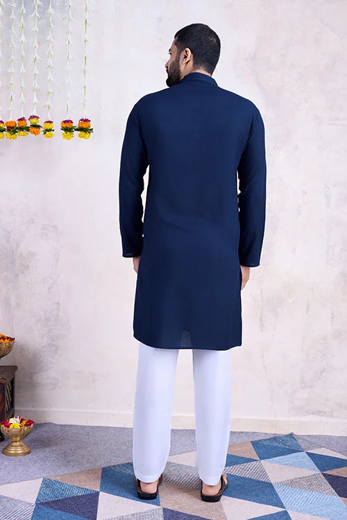 Navy Color Real Mirror Work Navratri Special Mens Kurta Collection Clothsvilla