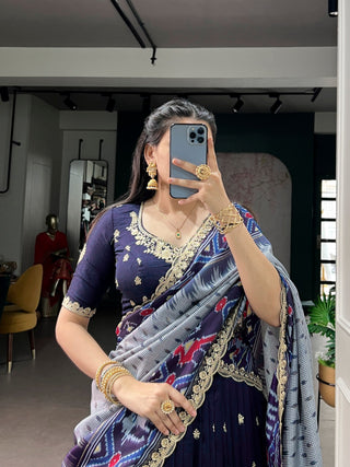Navy Silk Embroidered Lehenga Set ClothsVilla