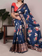 Load image into Gallery viewer, Navy Tasar Silk Printed Saree ClothsVilla