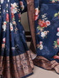 Load image into Gallery viewer, Navy Tasar Silk Printed Saree ClothsVilla