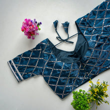 Load image into Gallery viewer, Neavy Blue Metalic Jimmy Choo Blouse with Exquisite Sequence Embroidery ClothsVilla