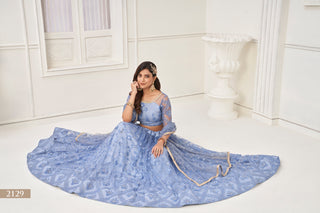 Neon Blue Butterfly Net Lehenga Set with Mirror Handwork and Elegant Embroidery