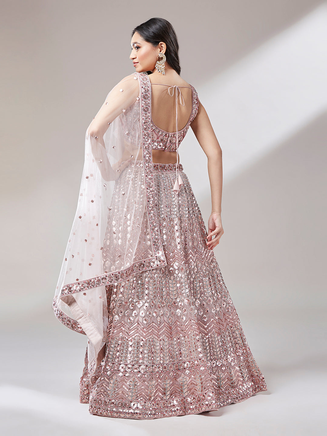 Net Mirror & Sequins Embroiderey Semi-Stitched Lehenga Choli