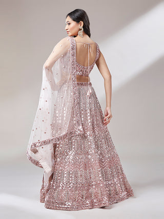Net Mirror & Sequins Embroiderey Semi-Stitched Lehenga Choli