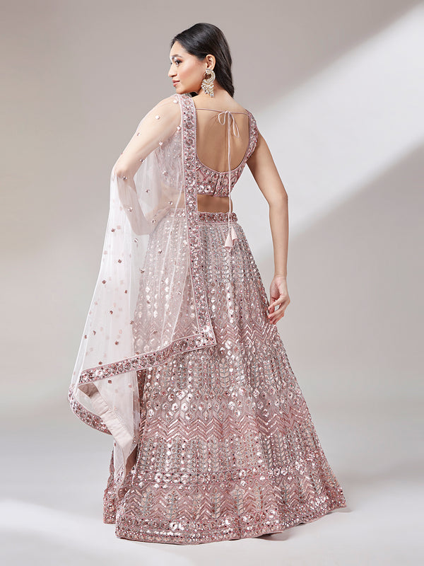 Net Mirror & Sequins Embroiderey Semi-Stitched Lehenga Choli