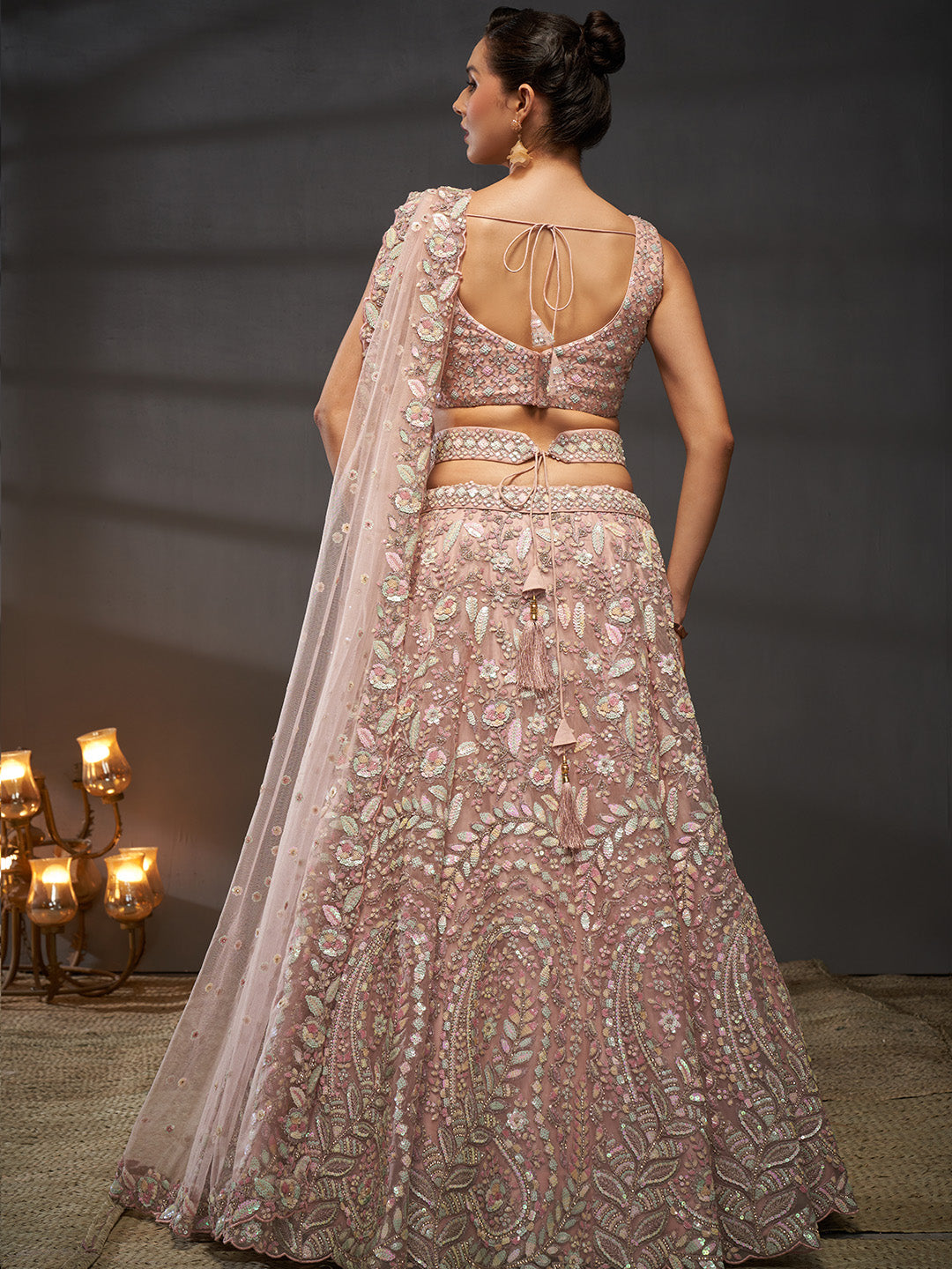 Net Multi Sequins with heavy Zarkan Embroidered Semi-Stitched Lehenga Choli with Dupatta Clothsvilla