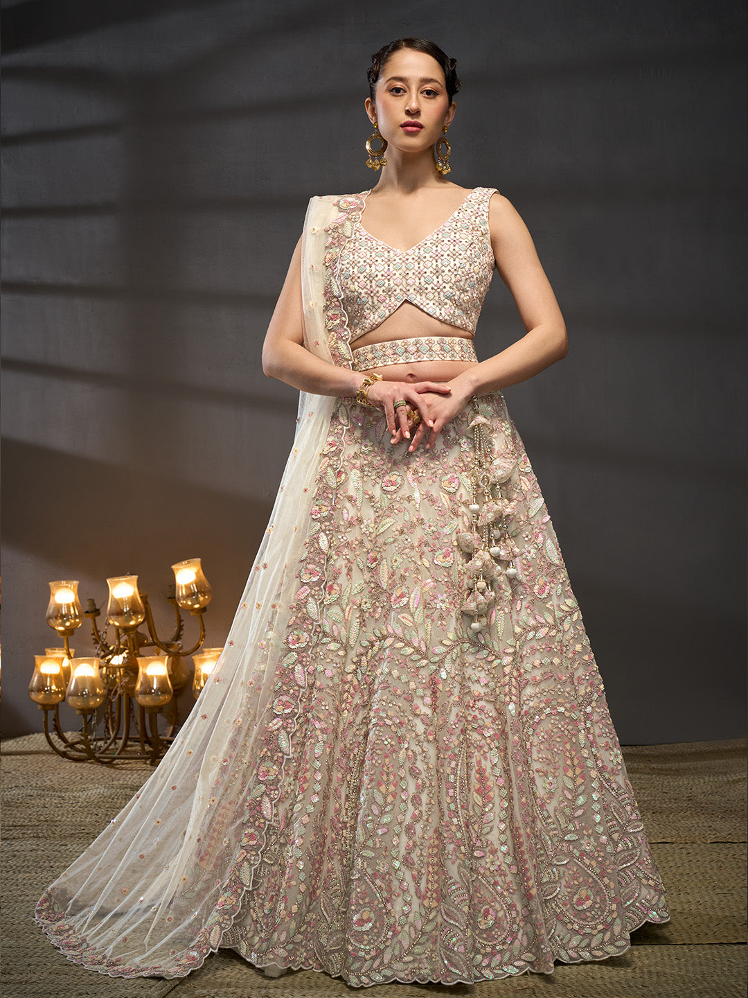Net Multi Sequins with heavy Zarkan Embroidered Semi-Stitched Lehenga Choli with Dupatta Clothsvilla