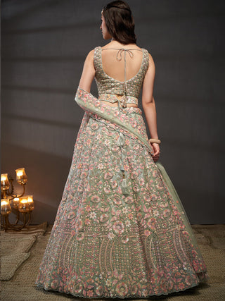 Net Multi Sequins with heavy Zarkan Embroidered Semi-Stitched Lehenga Choli with Dupatta Clothsvilla