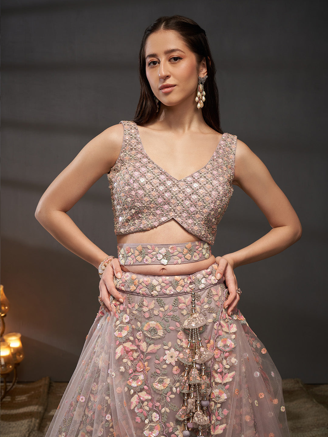 Net Multi Sequins with heavy Zarkan Embroidered Semi-Stitched Lehenga Choli with Dupatta Clothsvilla