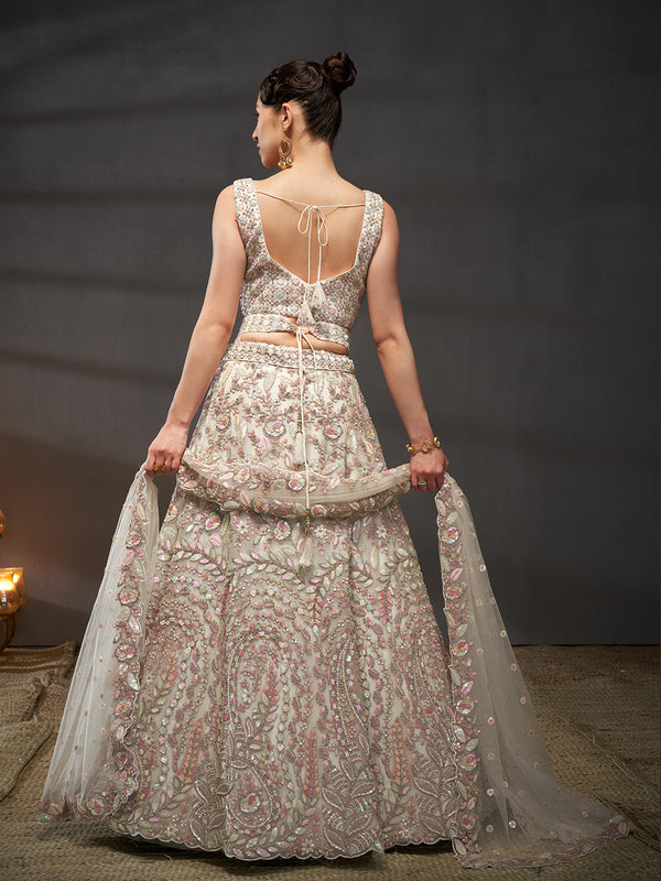 Net Multi Sequins with heavy Zarkan Embroidered Semi-Stitched Lehenga Choli with Dupatta Clothsvilla