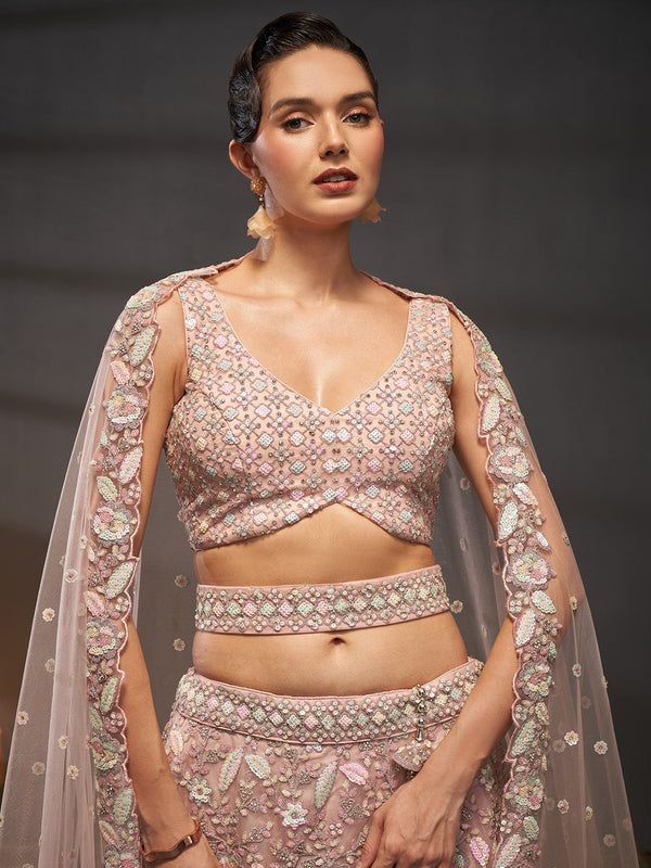 Net Multi Sequins with heavy Zarkan Embroidered Semi-Stitched Lehenga Choli with Dupatta Clothsvilla