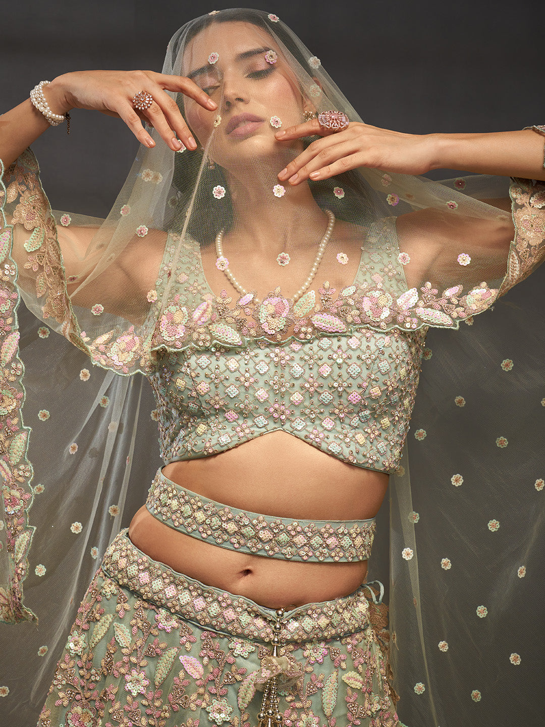 Net Multi Sequins with heavy Zarkan Embroidered Semi-Stitched Lehenga Choli with Dupatta Clothsvilla