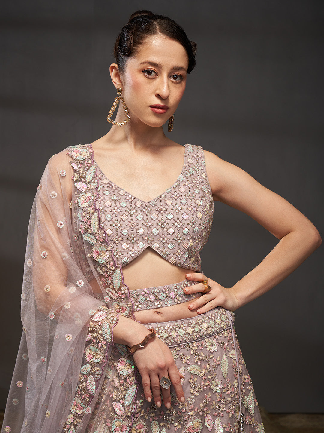 Net Multi Sequins with heavy Zarkan Embroidered Semi-Stitched Lehenga Choli with Dupatta Clothsvilla